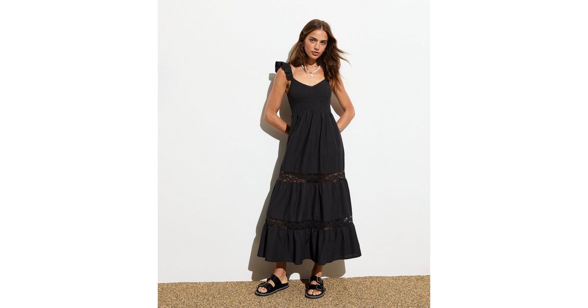 FRILLED STRAPS DRESS - BLACK