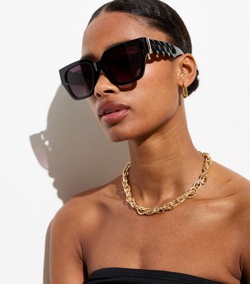 Buy Retro Mafia Mobster Rectangular Waffle Cut Metal Chain Arm Sunglasses  Black Gold at Amazon.in