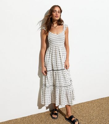 New look white polka dot midi dress deals