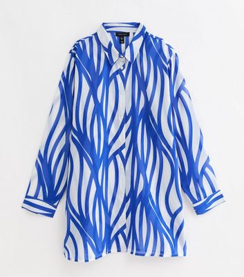 Blue Line Print Long Sleeve Beach Shirt New Look