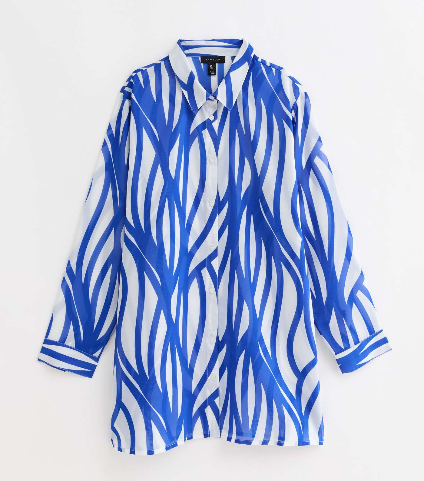 Blue Line Print Long Sleeve Beach Shirt Image 6