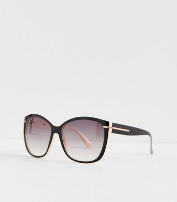 Black Contrast Square Frame Sunglasses New Look