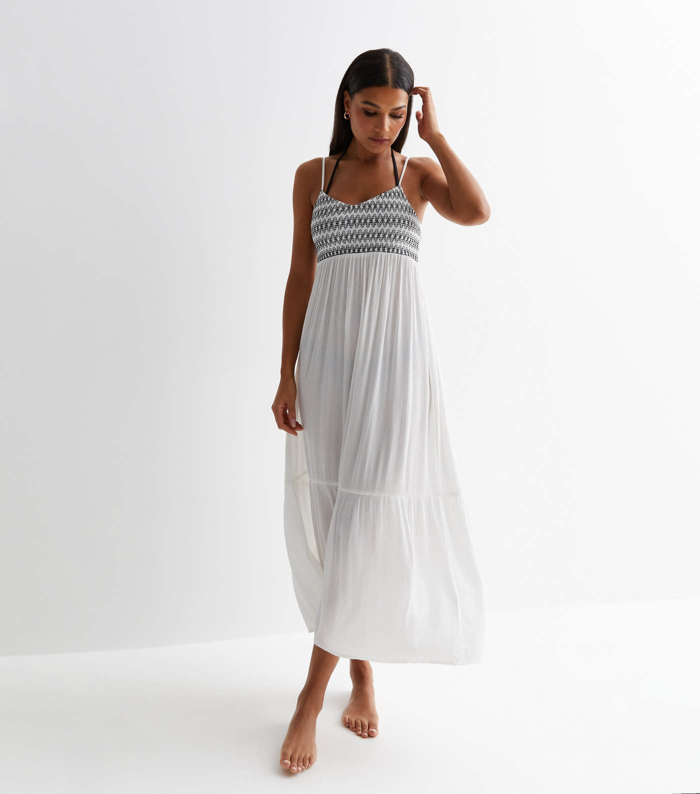 White Shirred Bodice Maxi Beach Dress Image 3