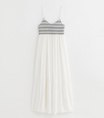 White Shirred Bodice Maxi Beach Dress New Look