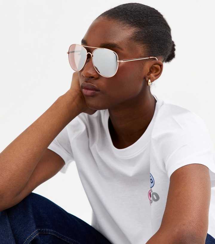 Rose Gold Mirrored Pilot Sunglasses