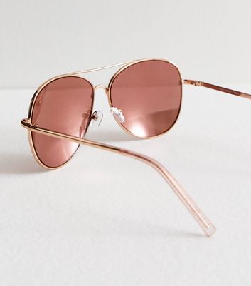 Rose Gold Mirrored Pilot Sunglasses New Look