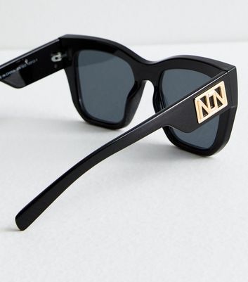 Black NL Logo Square Sunglasses New Look