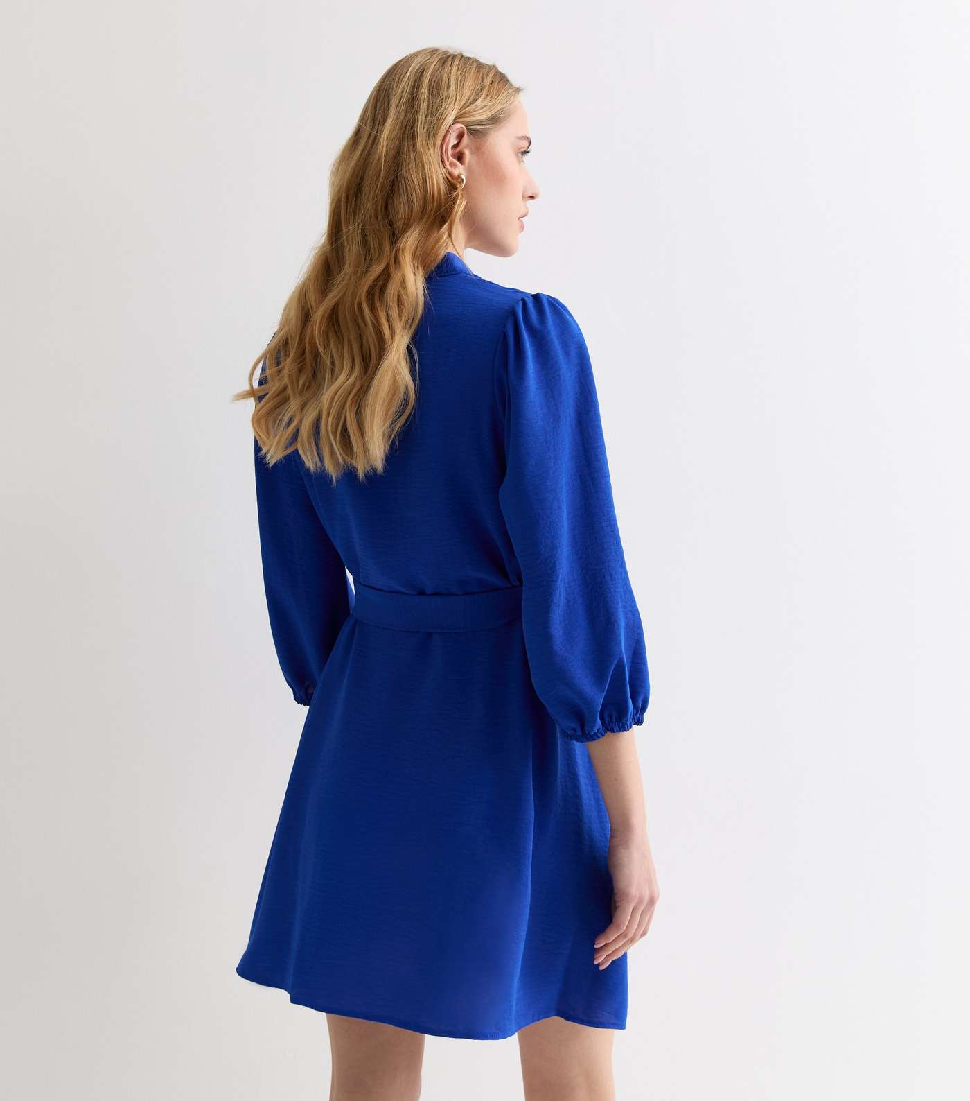 Blue Grandad Collar Mini Shirt Dress Image 4