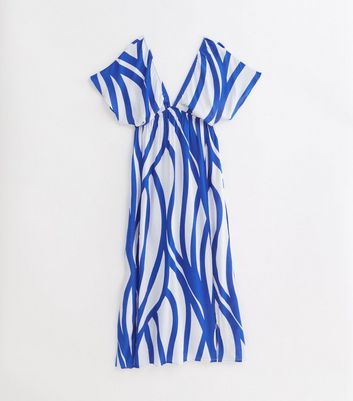 Blue Abstract Print Short Sleeve Maxi Beach Dress New Look