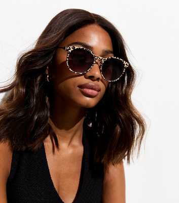 Black Leopard Print Round Sunglasses