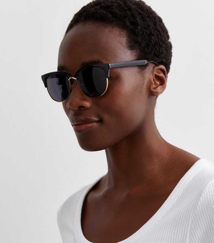 Black Half Rim Round Sunglasses
