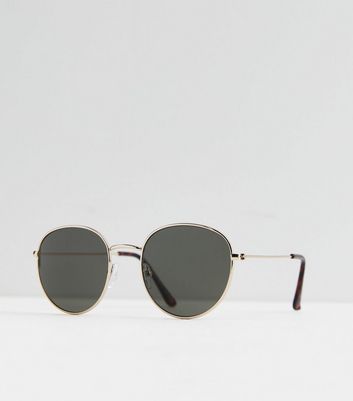 Gold Tinted Round Sunglasses New Look