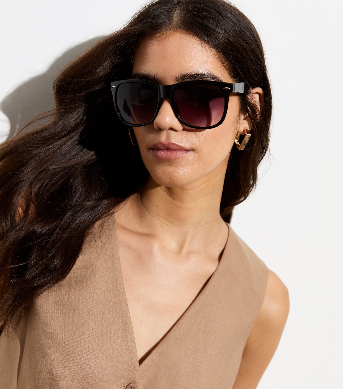 Black Square Retro Sunglasses New Look