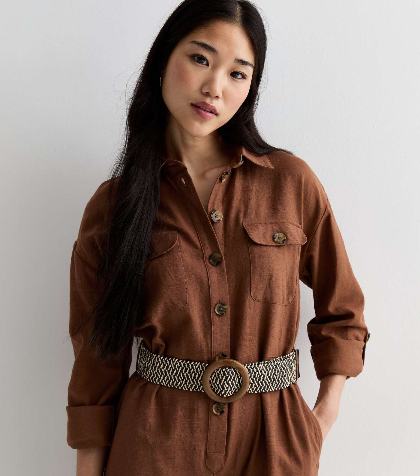 Rust Cotton Belted Utility Crop Jumpsuit Image 2