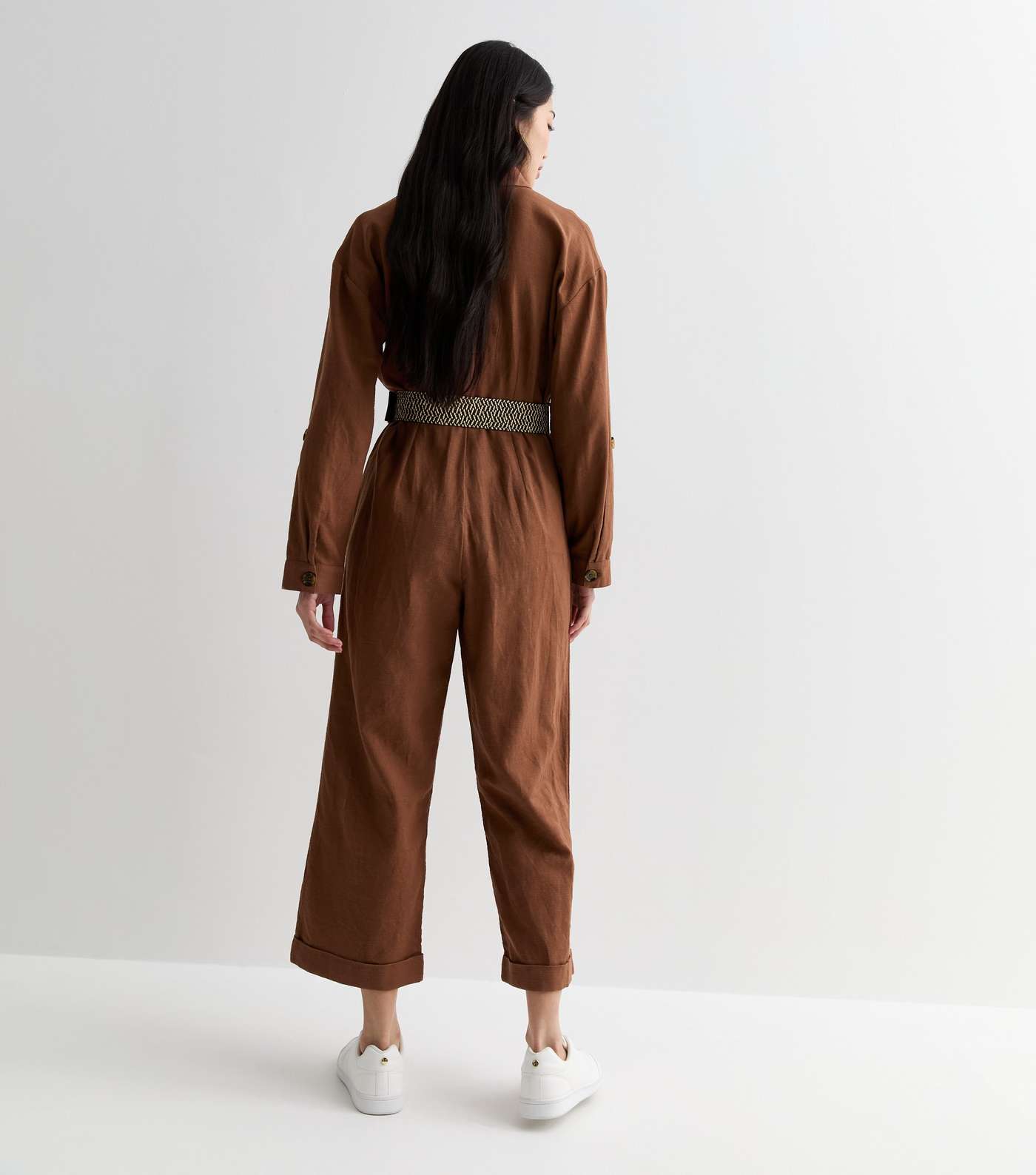 Rust Cotton Belted Utility Crop Jumpsuit Image 4