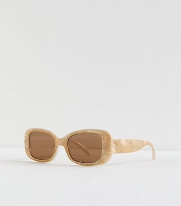 Light Brown Rectangle Frame Sunglasses New Look