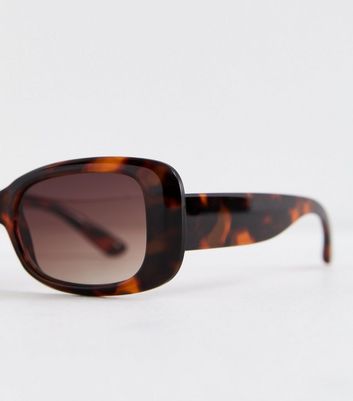 Dark Brown Tortoiseshell Effect Rectangle Frame Sunglasses New Look