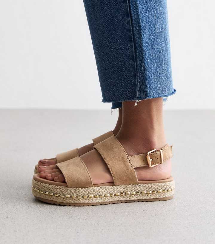 Wide Fit Light Brown Suedette Espadrille Flatform Sandals