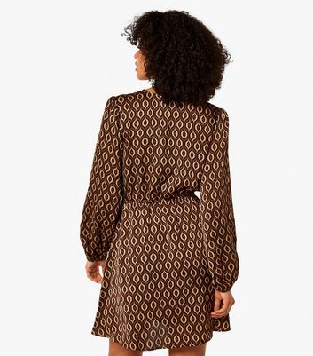 Apricot Brown Geometric Print Mini Wrap Dress New Look