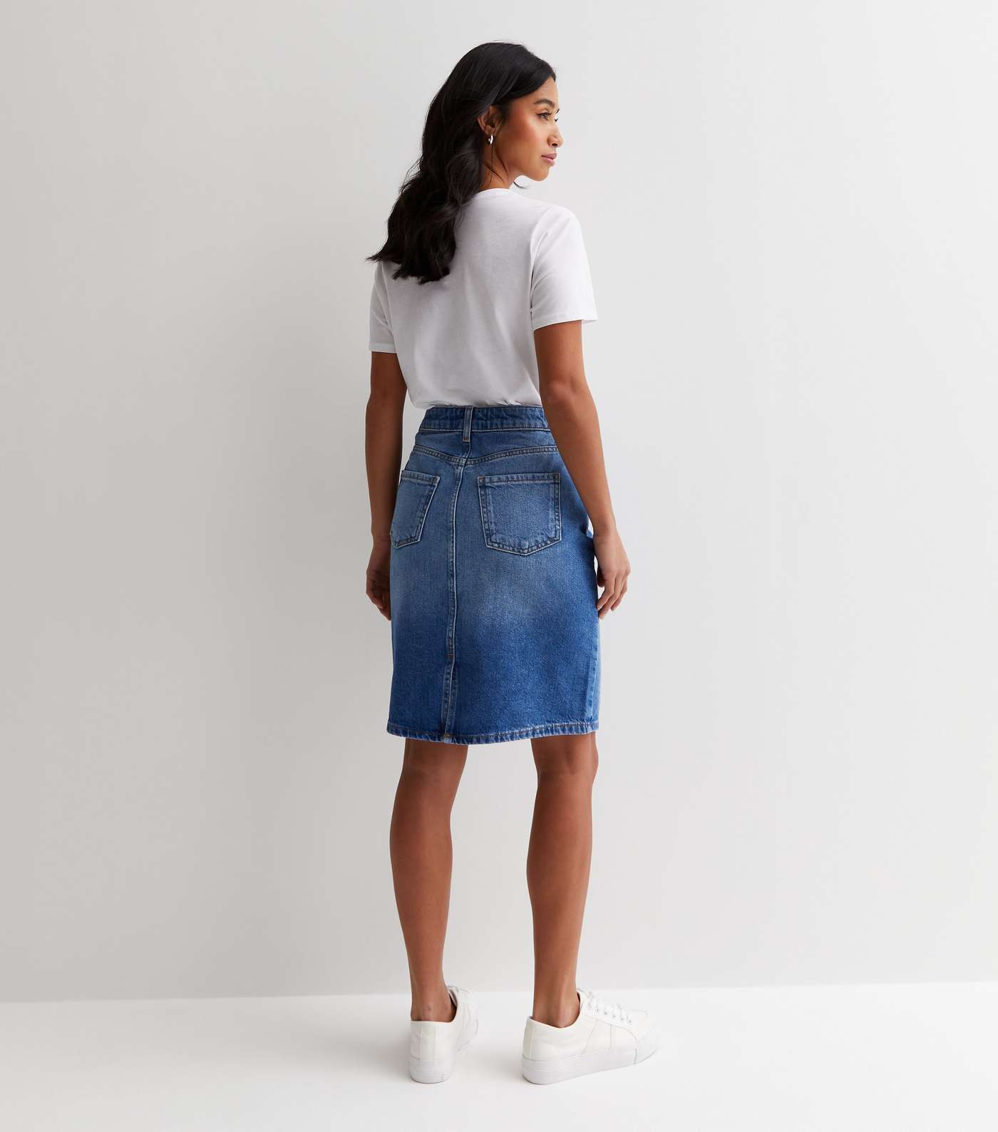 Petite Blue Denim Knee Length Skirt Image 6