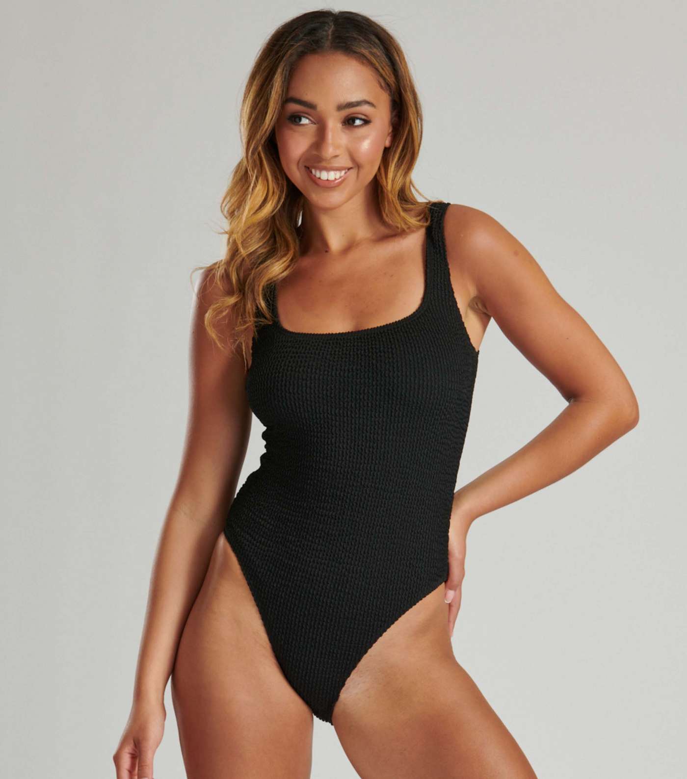 South Beach Black Textured Crinkle Swimsuit Image 3