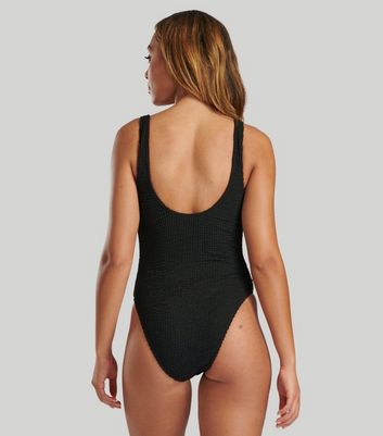 South Beach Black Textured Crinkle Swimsuit New Look