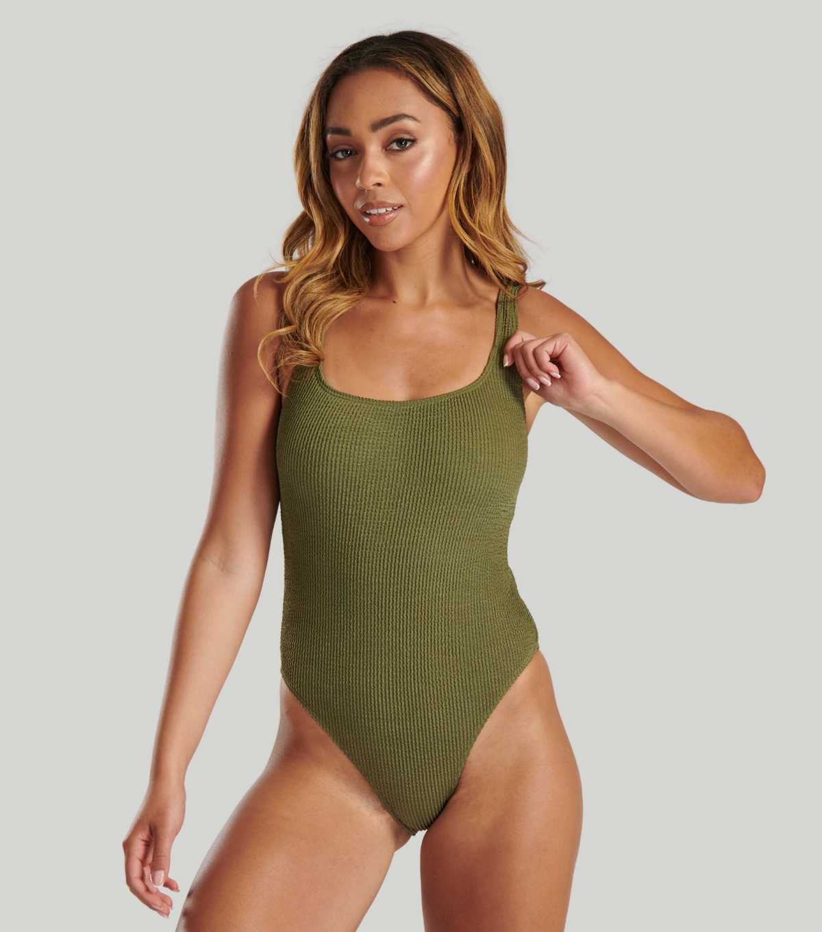 Women's Khaki Textured Crinkle Swimsuit South Beach New Look