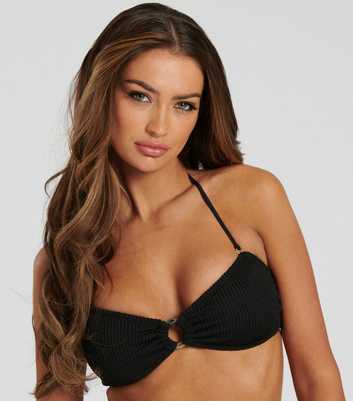 South Beach Black Crinkle Bandeau Bikini Top