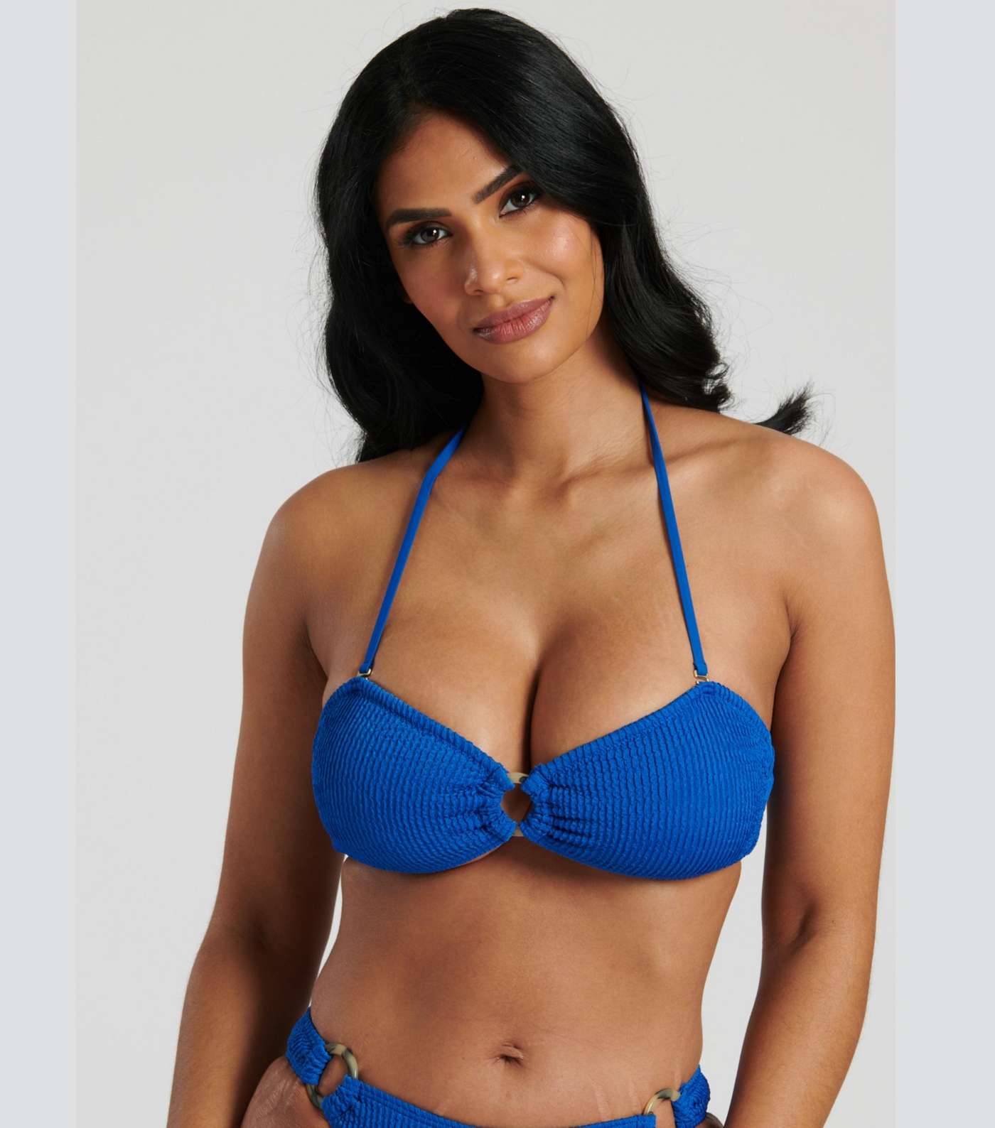 South Beach Bright Blue Textured Crinkle Bandeau Bikini Top Image 5