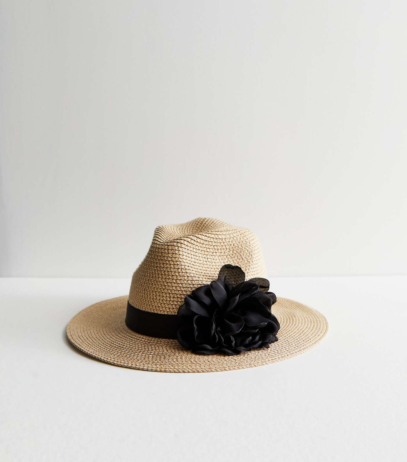 Stone Straw Effect Floral Corsage Fedora Hat Image 2