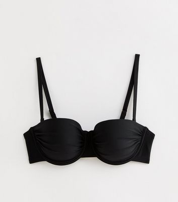 Black Ruched Balconette Bikini Top New Look