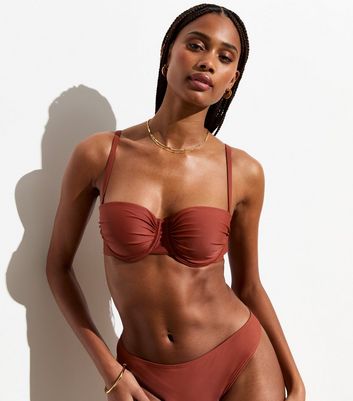 Rust Ruched Balconette Bikini Top New Look