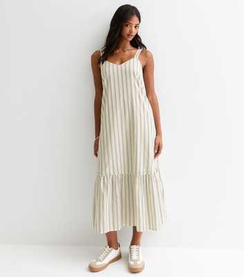White Cotton Stripe Print Midi Dress