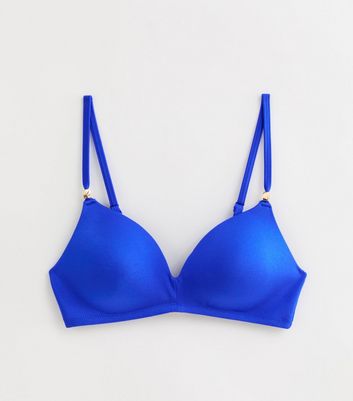 Blue Moulded Bead Trim Bikini Top New Look