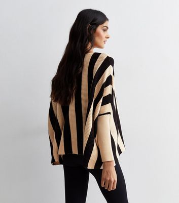 Cameo Rose Black Stripe Ribbed Knit Batwing Jumper New Look