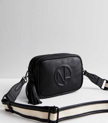 Black Leather-Look Embossed Cross Body Bag