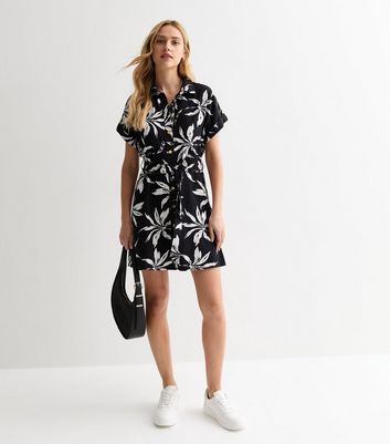 Black floral shirt dress on sale