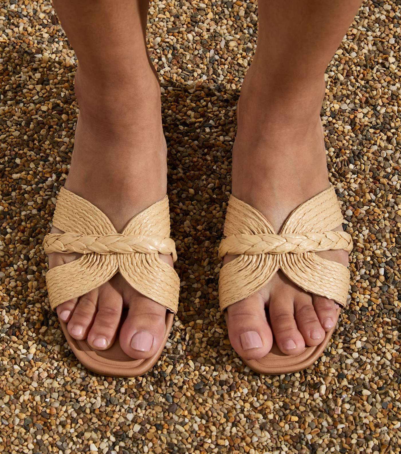 Beige Raffia Woven Mule Sandals  Image 2