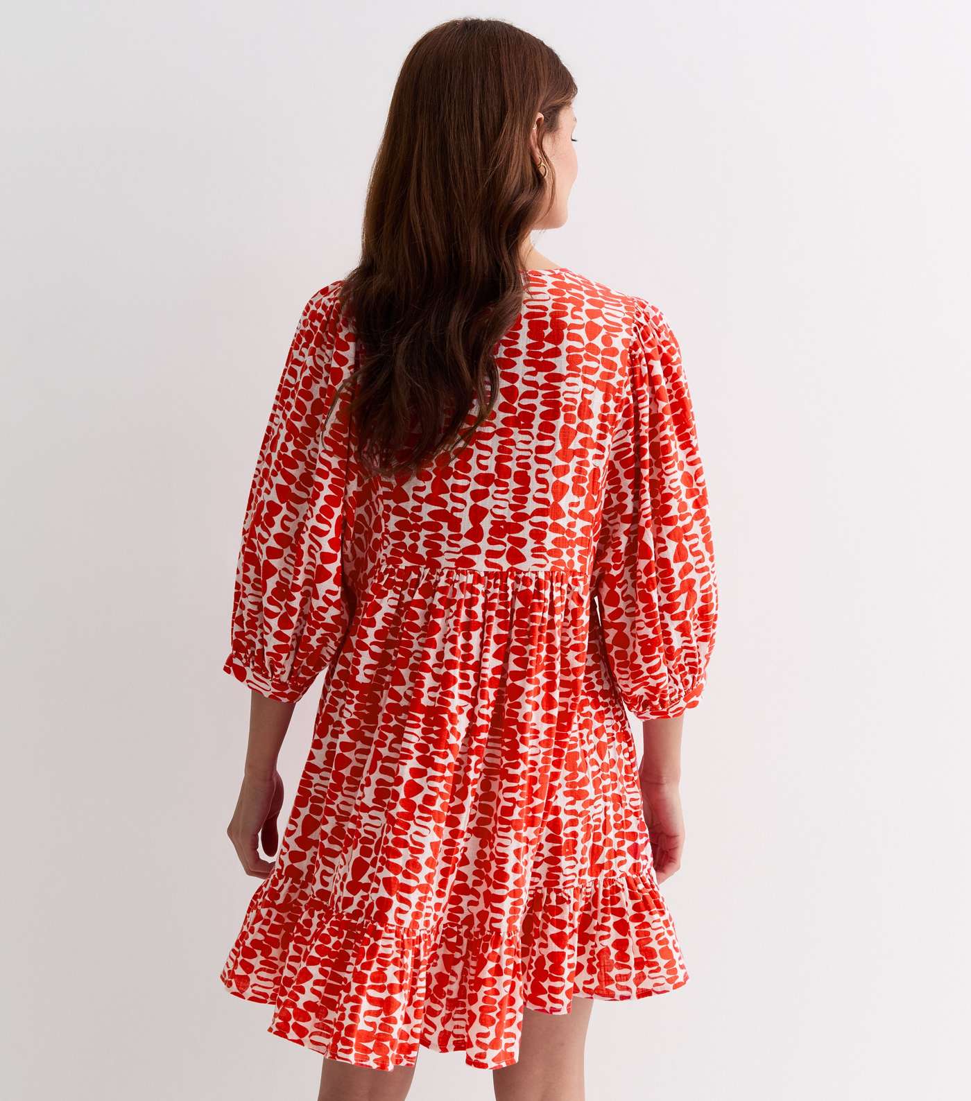 Red Abstract Print Tiered Mini Smock Dress Image 4