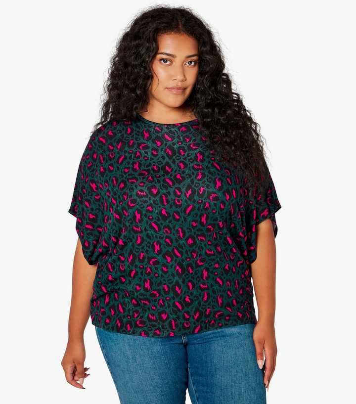 Apricot Curves Green Animal Print Batwing Top