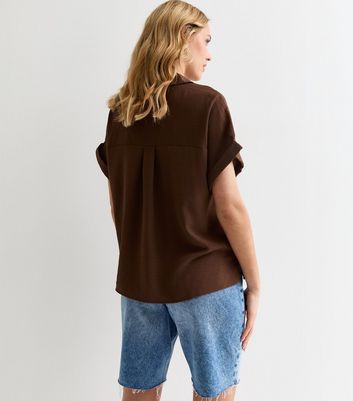 Dark Brown Short Sleeve Shirt | New Look
