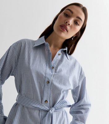 Long-Sleeve Belted Midi Shirt Dress