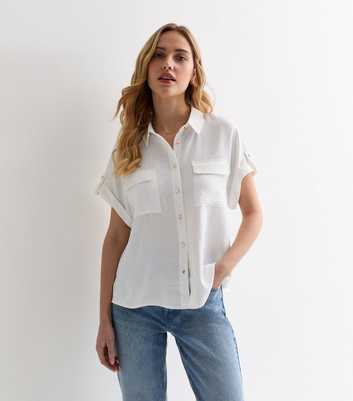 White Short Sleeve Pocket Front Shirt