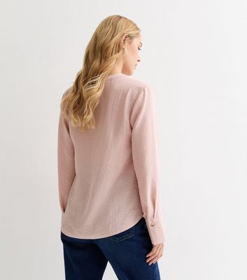 Pale Pink V Neck Long Sleeve Blouse New Look