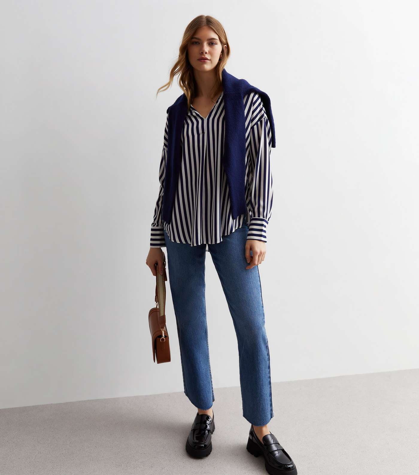 Blue and White Stripe Pullover Shirt  Image 3