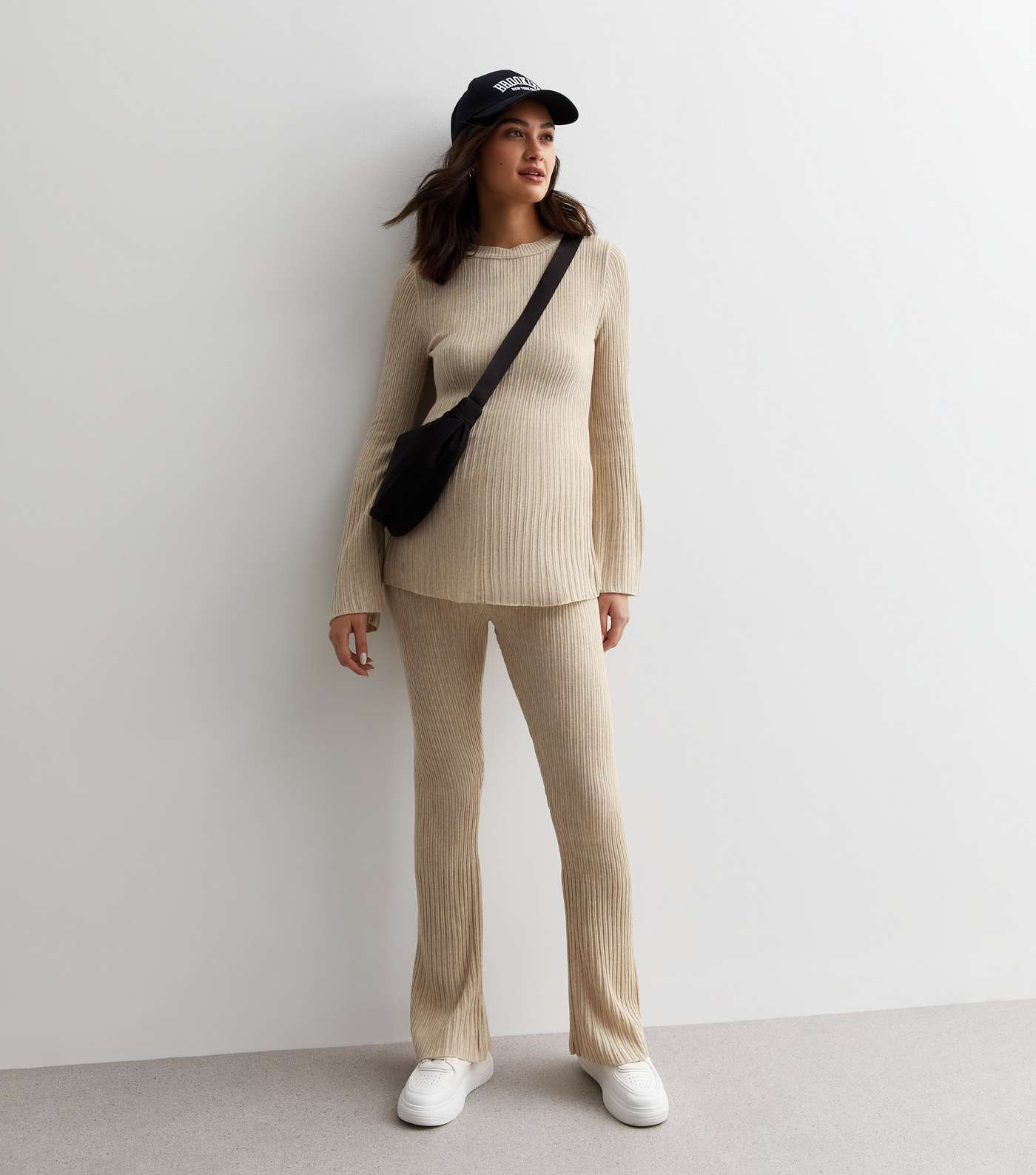 Maternity Cream Ribbed Knit Flared Sleeve Top Image 3