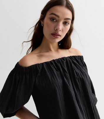 Black Bardot Puff Sleeve Top New Look