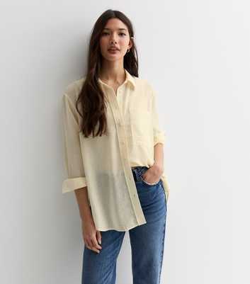 Cream Linen-Look Long Sleeve Shirt