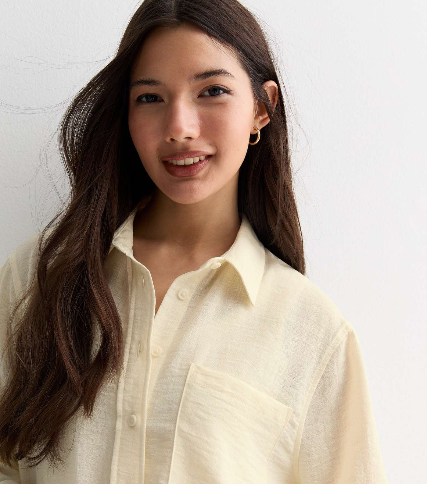 Cream Linen-Look Long Sleeve Shirt Image 2
