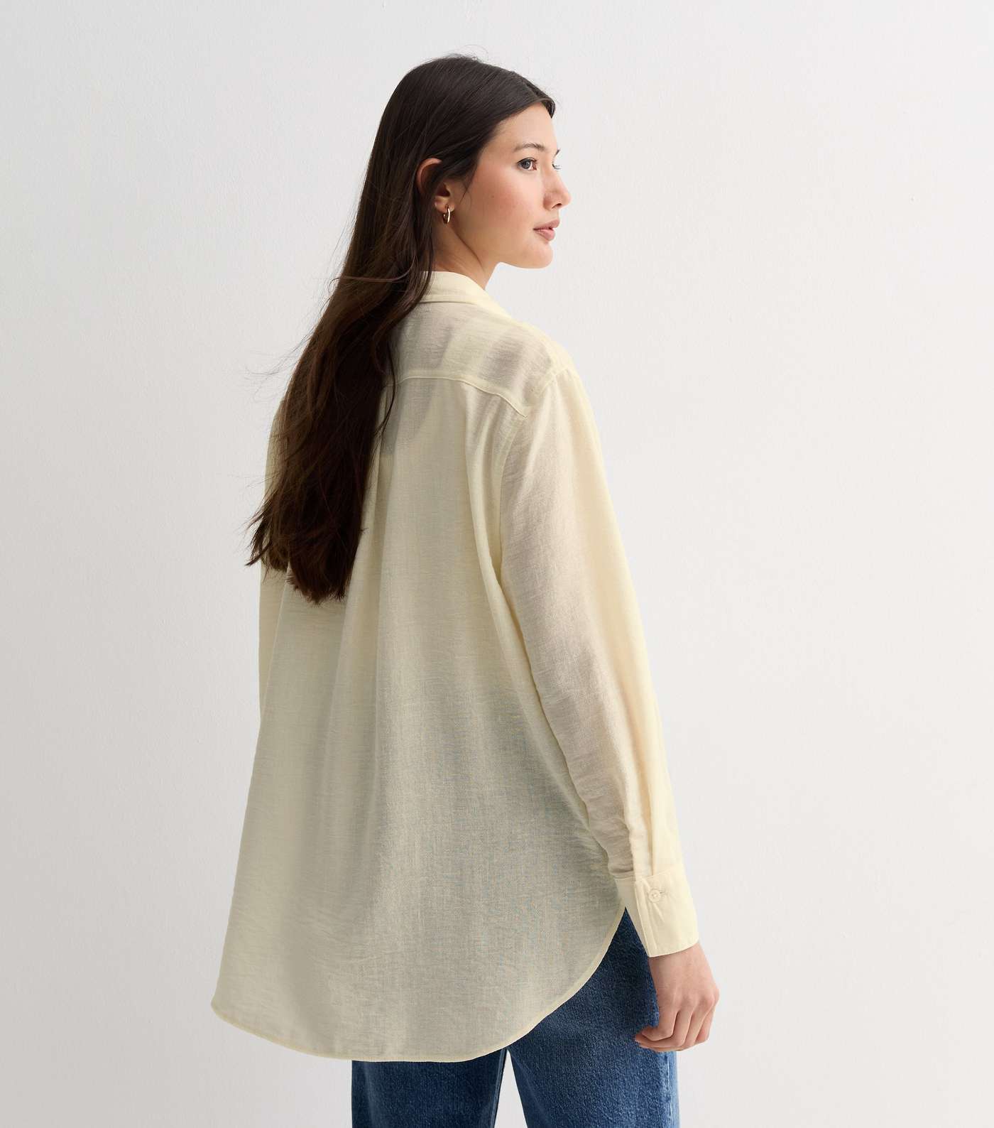 Cream Linen-Look Long Sleeve Shirt Image 4